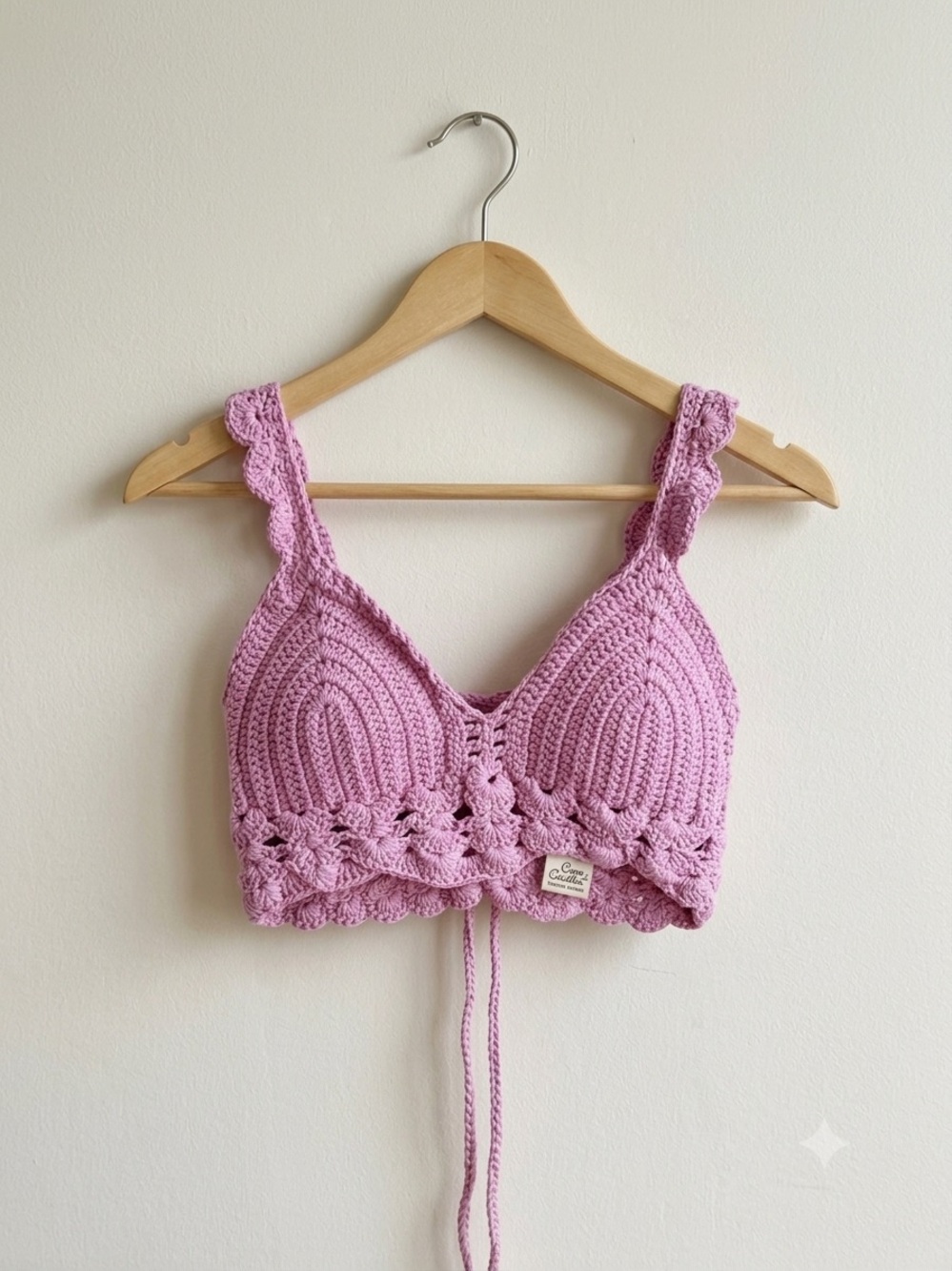 Cora Cecilia Pink Crocheted Ruffle crop top